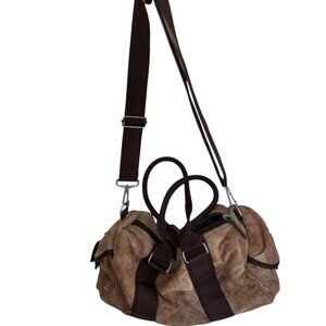 paulpac mocha brown tie dye look velvety duffle cross body bag purse